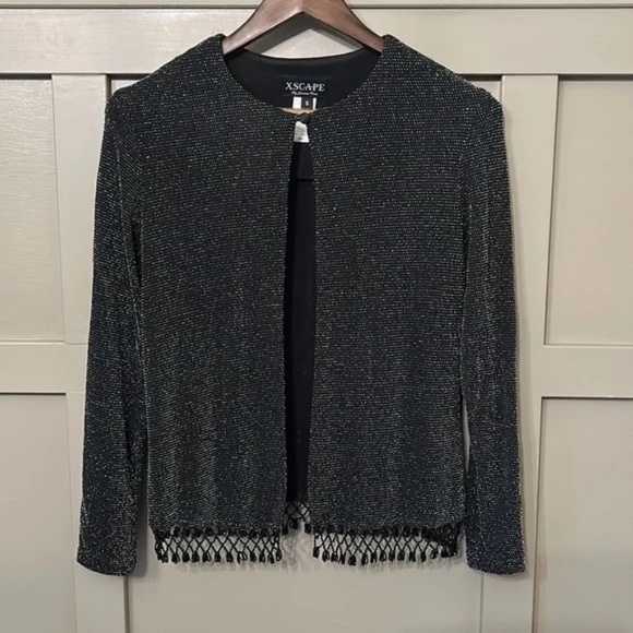Xscape Beaded Formal Jacket Black Metallic Single Button Size Small - Picture 1 of 12